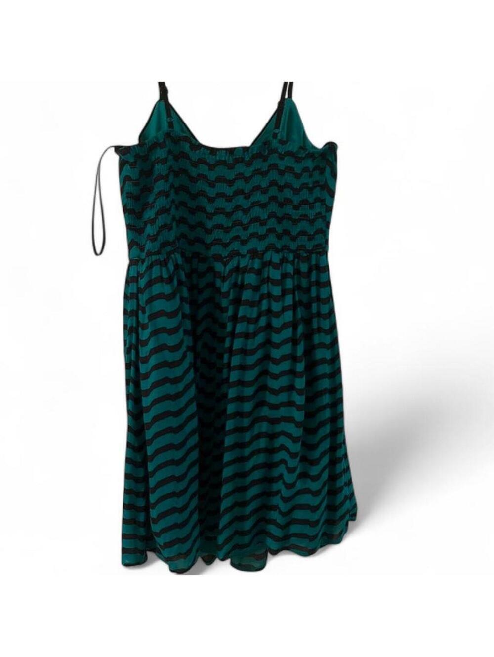 Forever 21 Green Black Striped Smocked Mini Dress Size L - Picture 2 of 4